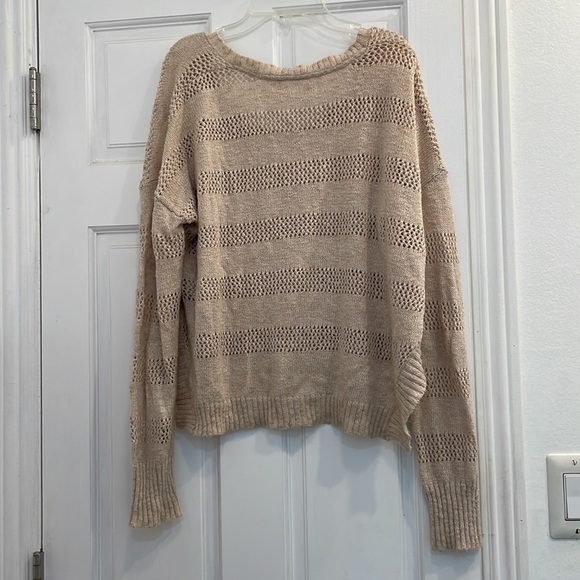 Roxy Oatmeal Sweater with Open Knit Detail. - Picture 2 of 6